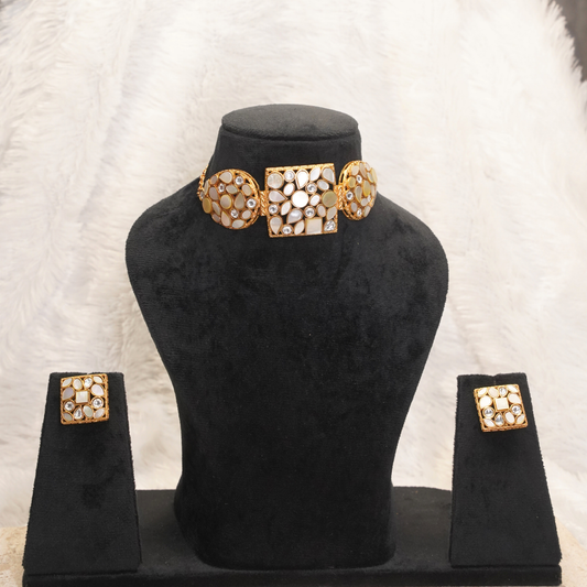 Ivory Mosaic Kundan Choker Necklace Set