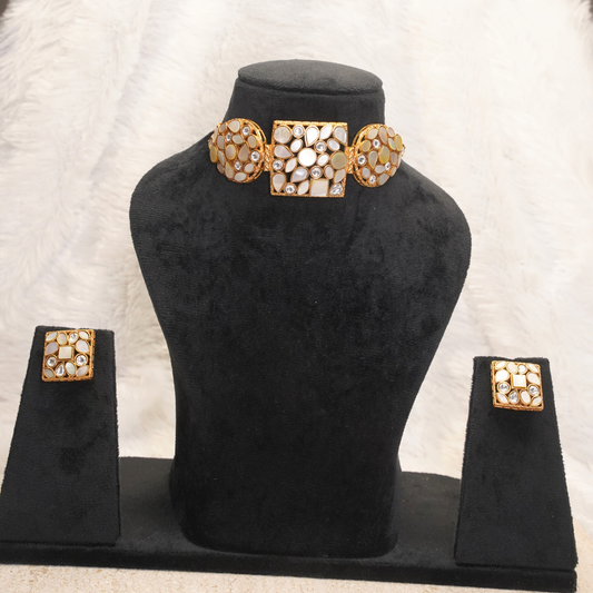 Ivory Mosaic Kundan Choker Necklace Set