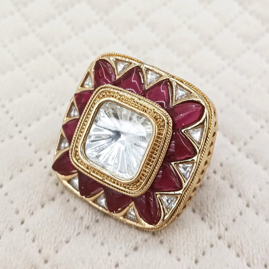 Ruby Moissanite kundan ring