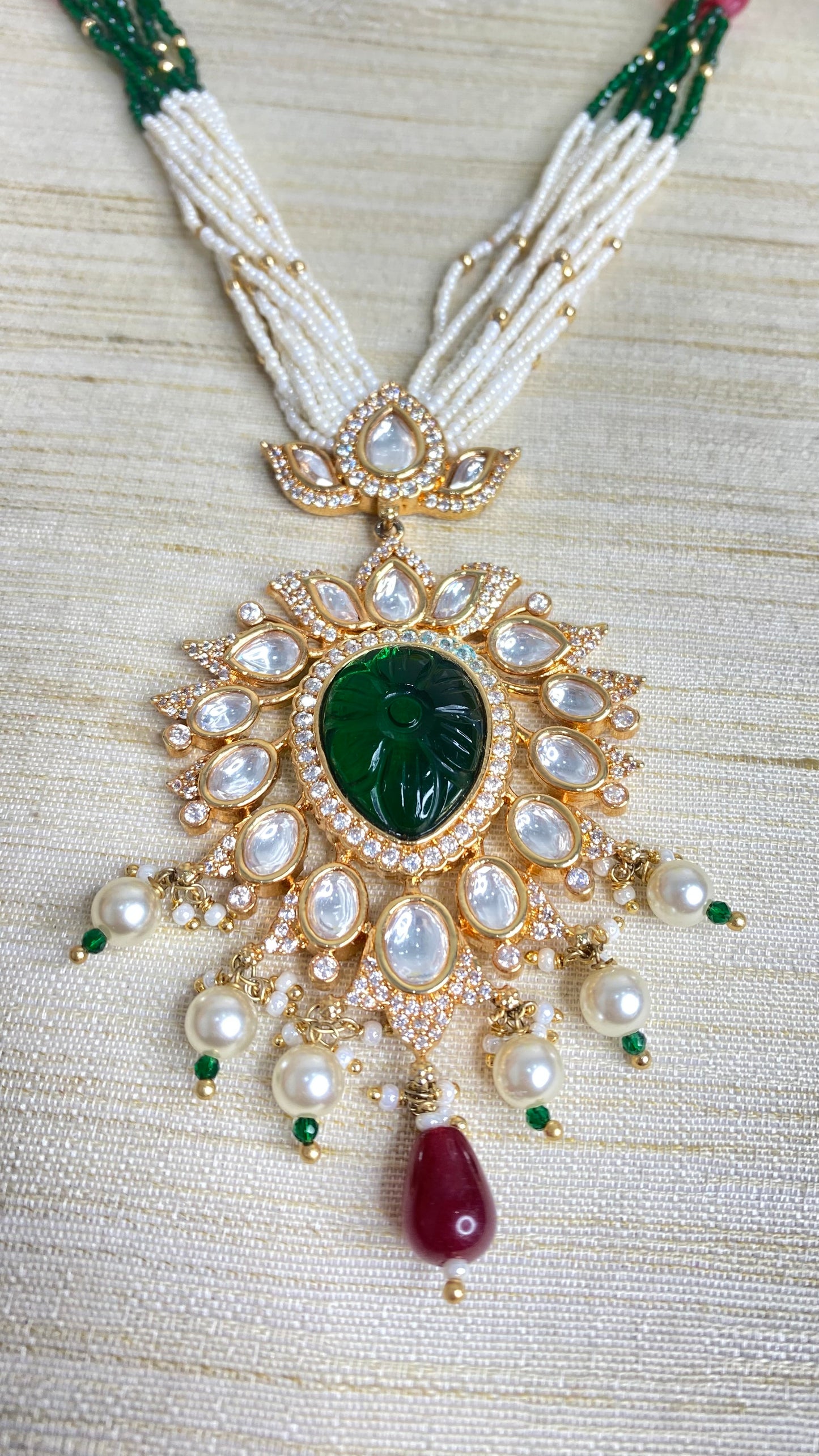 Long Pearl kundan necklace set