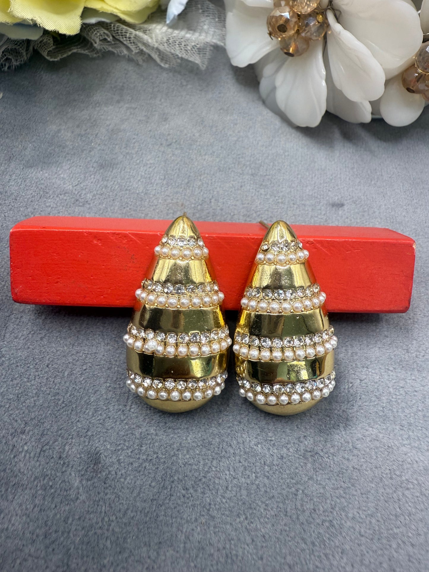 Golden Pearl Luxe Teardrop Statement Earrings