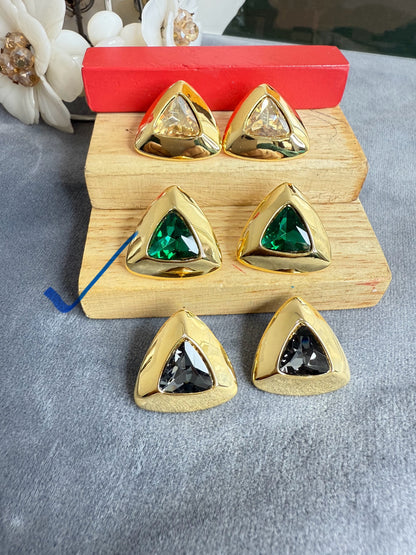 Aurora Gold Triangle Crystal Statement Stud Earrings