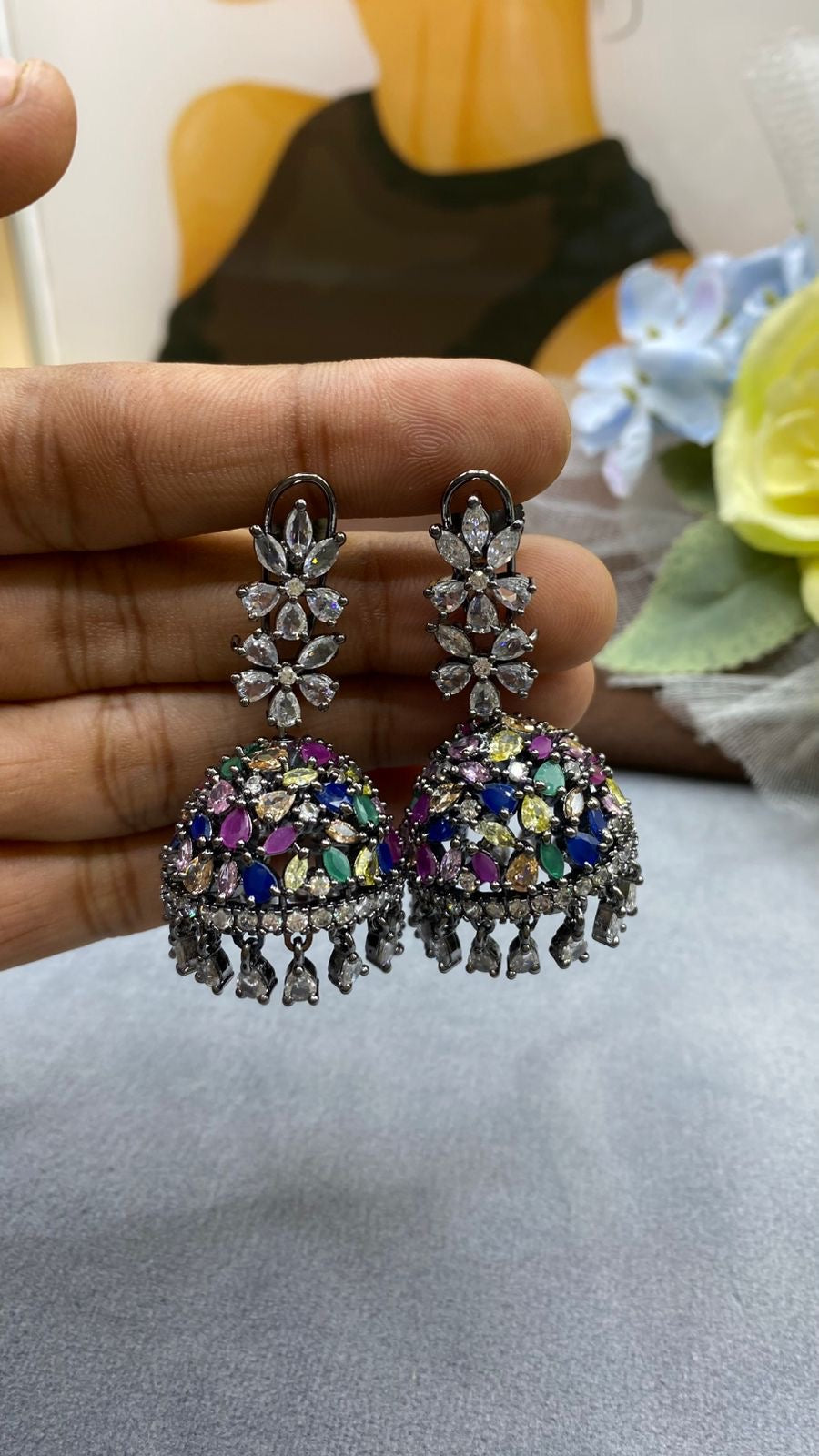 Noir Bloom Multicolour Jhumka Earrings ❤️