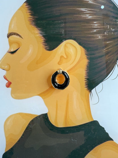 Midnight Luxe Black & Gold Hoop Statement Earrings