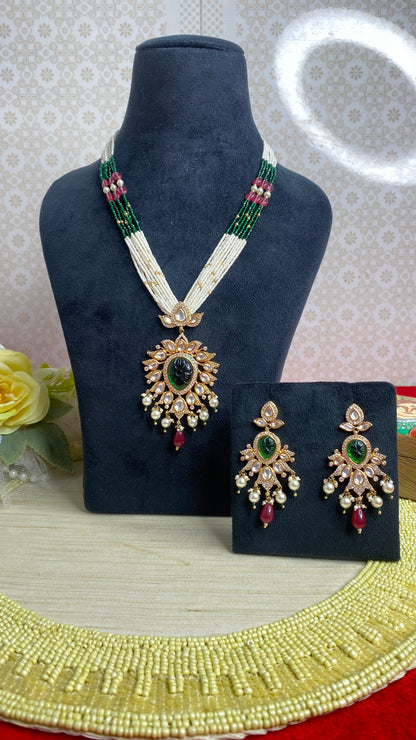 Long Pearl kundan necklace set