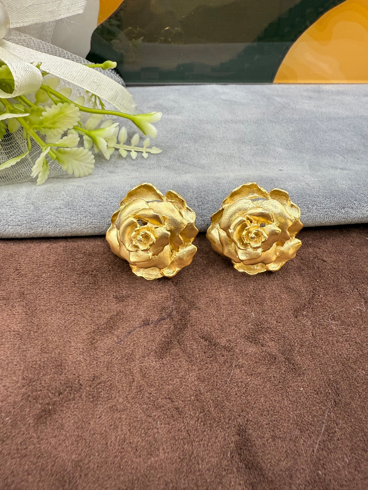 Golden bloom 3D Rose earrings- Western Chik Collection