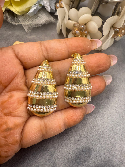 Golden Pearl Luxe Teardrop Statement Earrings