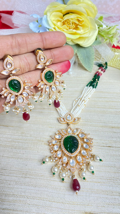 Long Pearl kundan necklace set