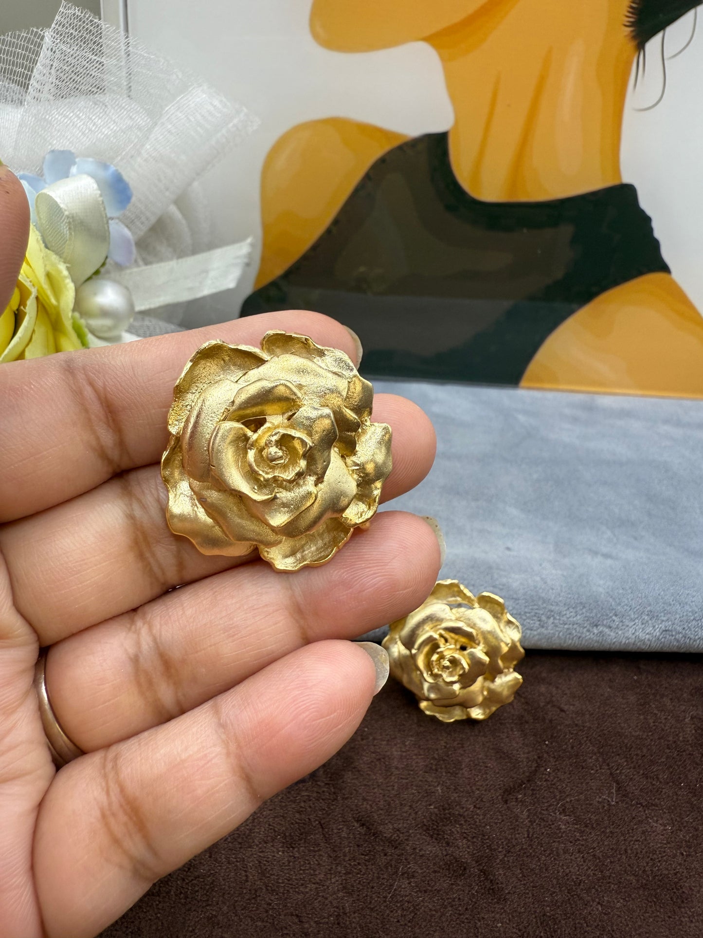 Golden bloom 3D Rose earrings- Western Chik Collection
