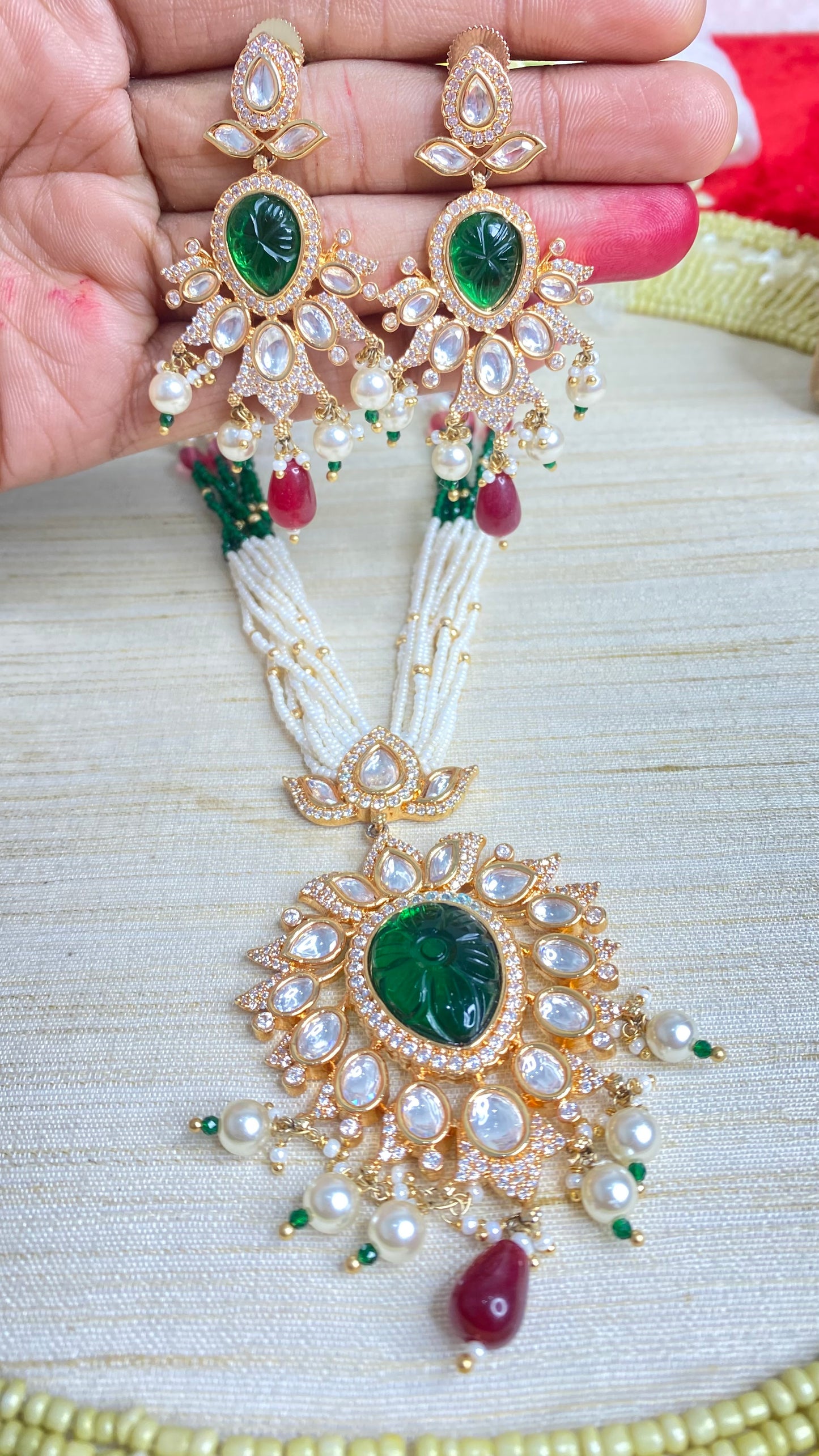 Long Pearl kundan necklace set