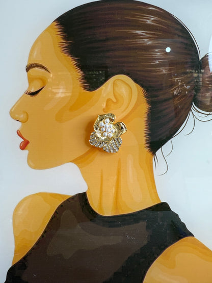Golden Pearl Bloom Statement Earrings – Anti Tarnish Luxury Floral Studs