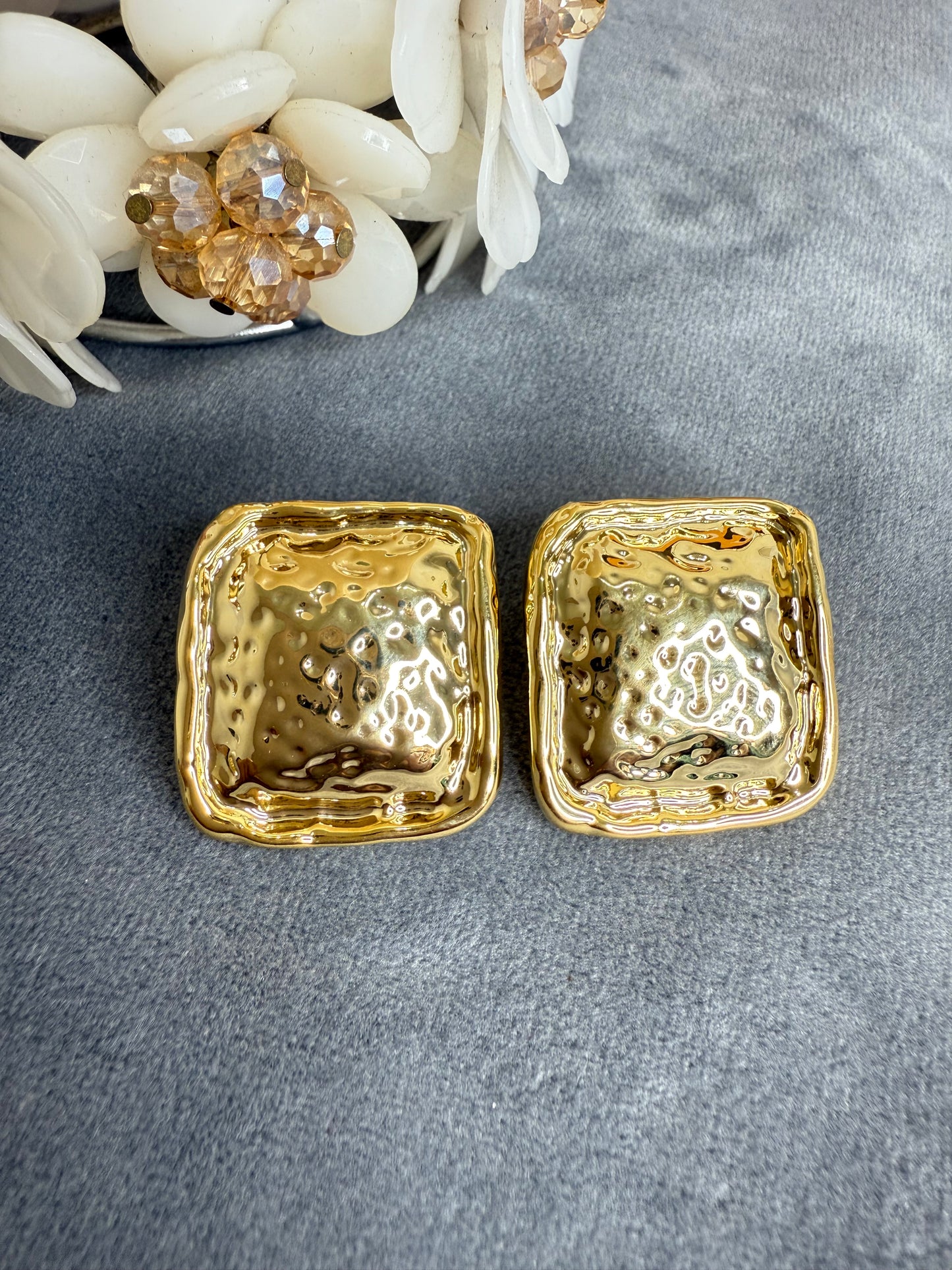 Golden Aura Textured Square Statement Earrings