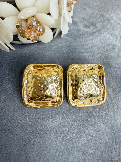 Golden Aura Textured Square Statement Earrings