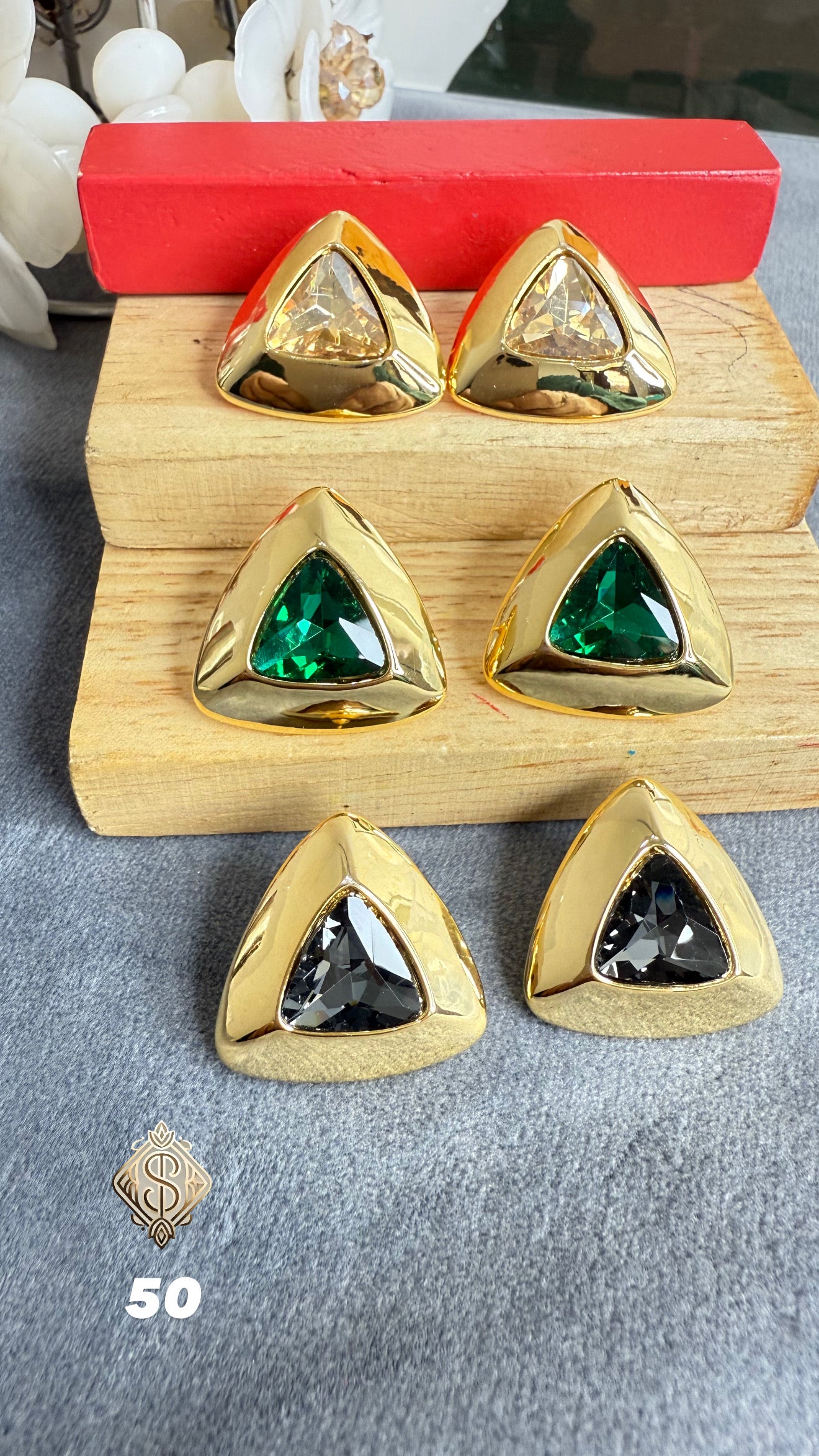 Aurora Gold Triangle Crystal Statement Stud Earrings