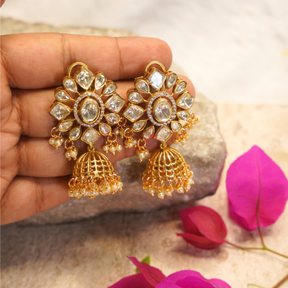 Zarina Polki Pearl Jhumka Earrings