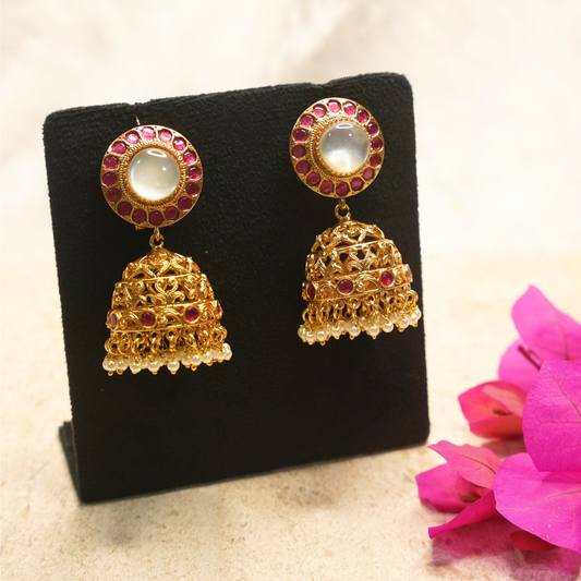 Meher Ruby Polki Pearl Jhumka Earrings