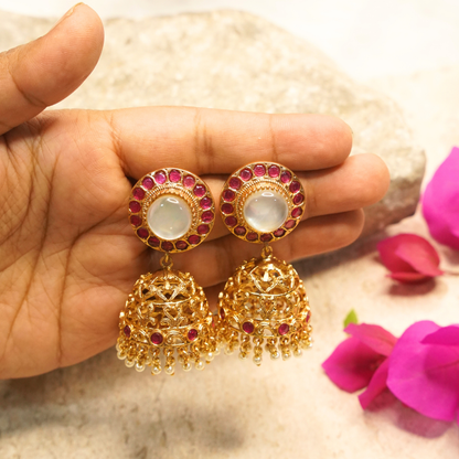 Meher Ruby Polki Pearl Jhumka Earrings