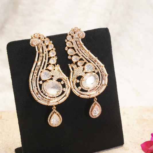 Afiya Emerald & Champagne Polki Statement Earrings