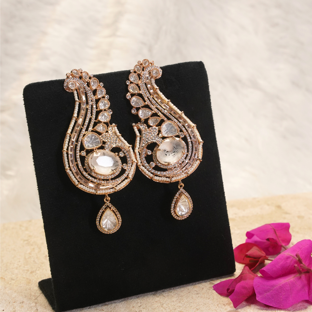 Afiya Emerald & Champagne Polki Statement Earrings