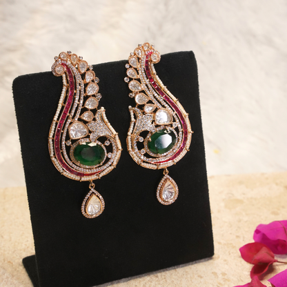 Afiya Emerald & Champagne Polki Statement Earrings