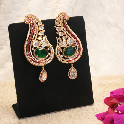 Afiya Emerald & Champagne Polki Statement Earrings
