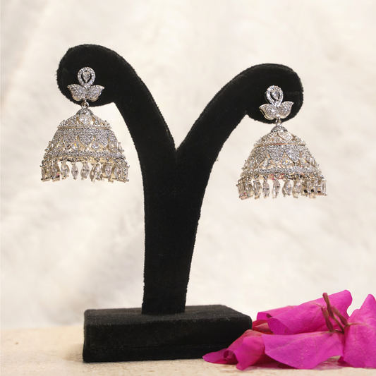 Noira Diamond Finish Crystal Jhumka Earrings