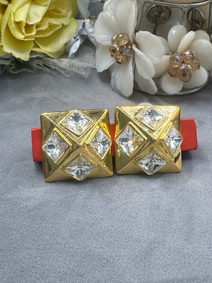 Royale Geometric Statement Earrings – Anti Tarnish Gold Party Studs