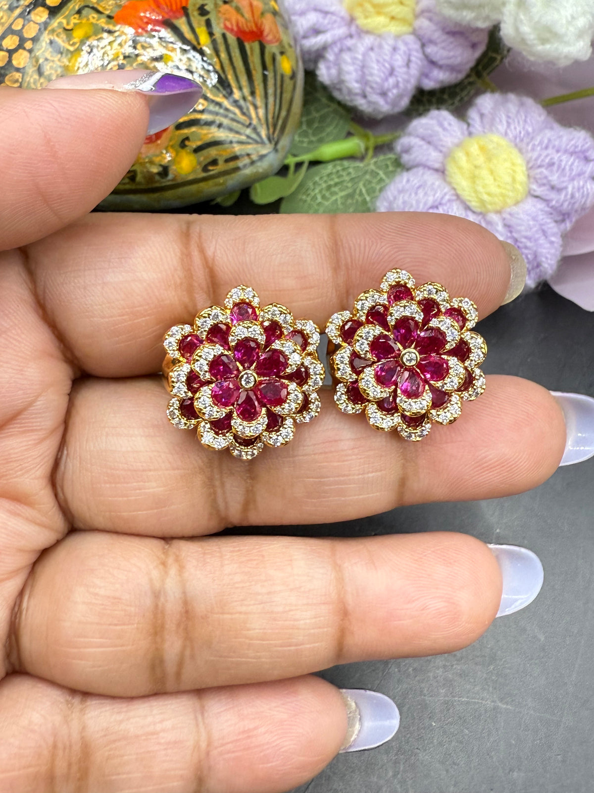 Hazoorilal inspired floral studs