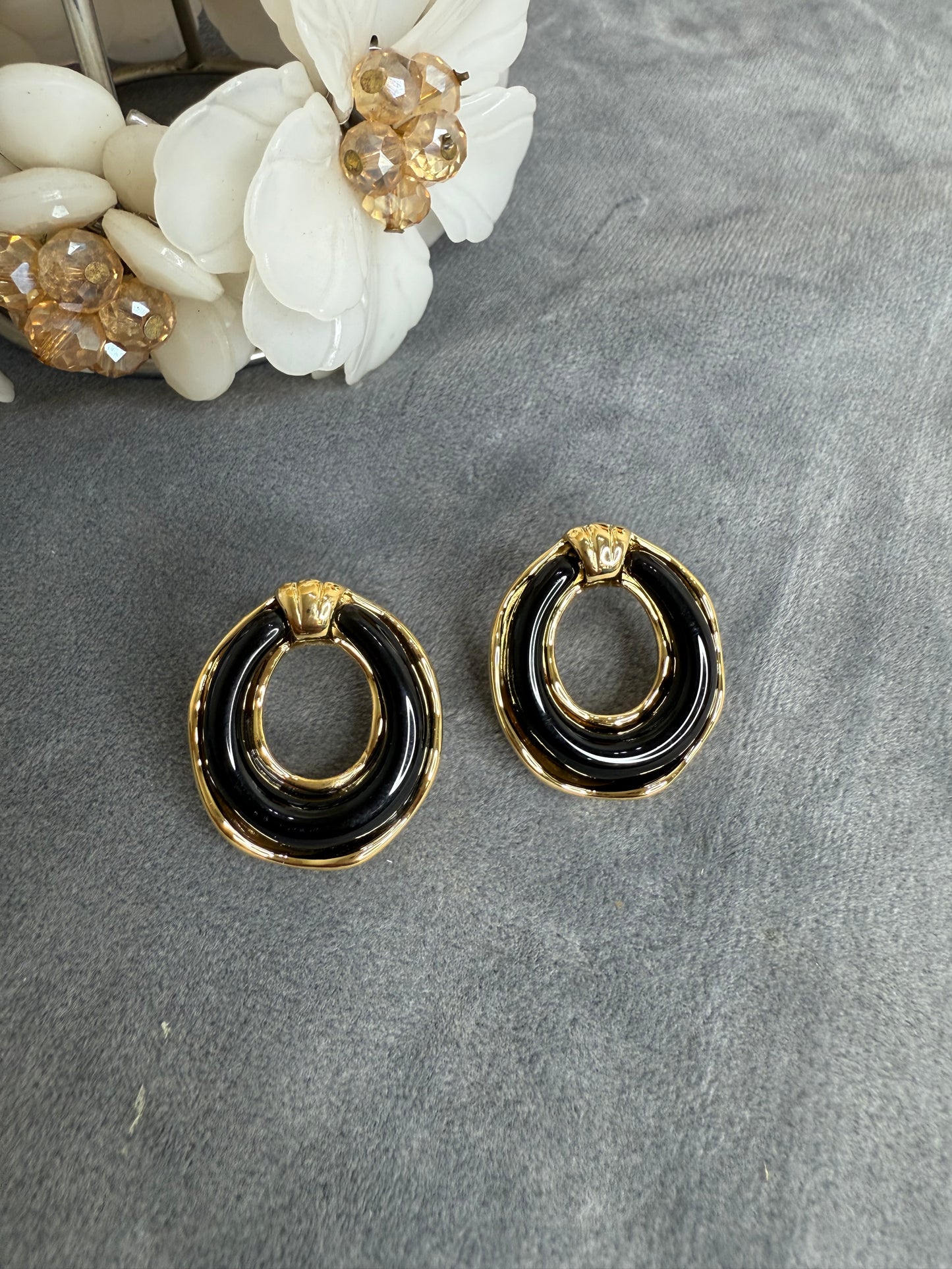 Midnight Luxe Black & Gold Hoop Statement Earrings