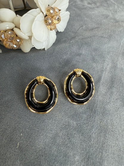 Midnight Luxe Black & Gold Hoop Statement Earrings