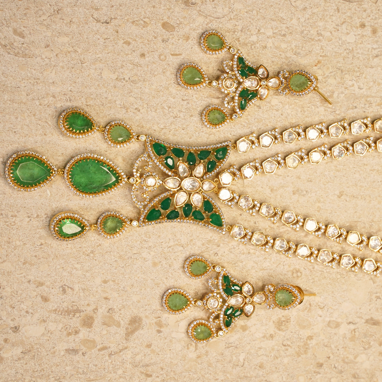 Emerald Polki Bridal Necklace Set