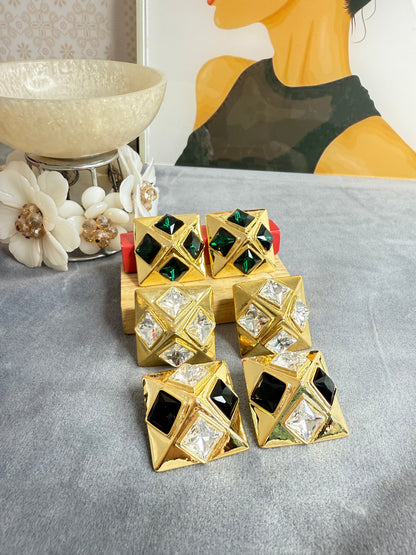 Royale Geometric Statement Earrings – Anti Tarnish Gold Party Studs