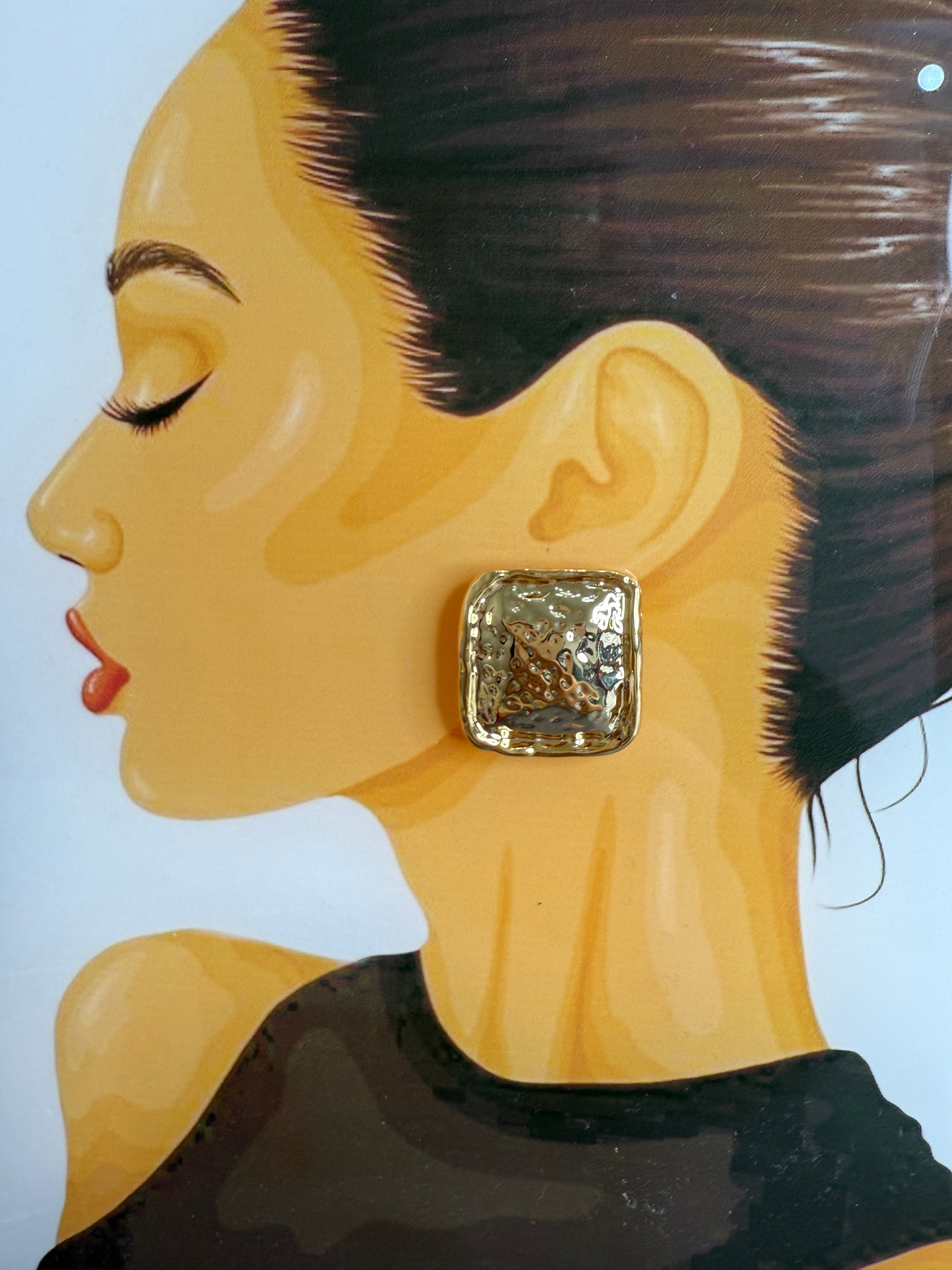 Golden Aura Textured Square Statement Earrings