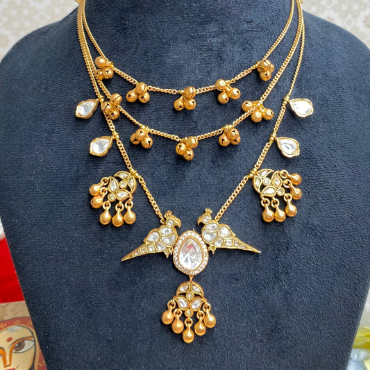 Peacock feather ghungroo necklace