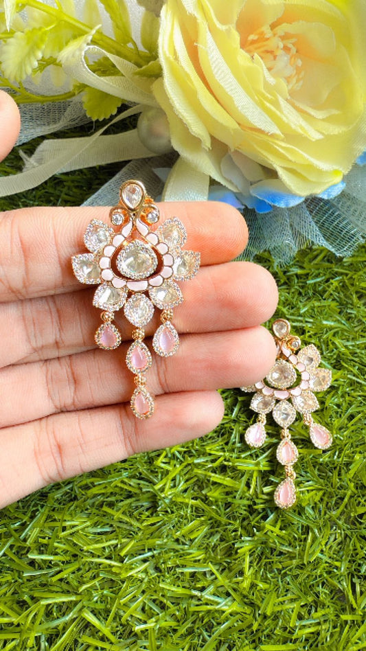 Long pink kundan earrings⭐️