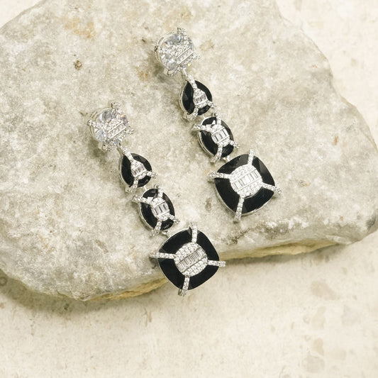 Midnight Crystal Geometric Drop Earrings