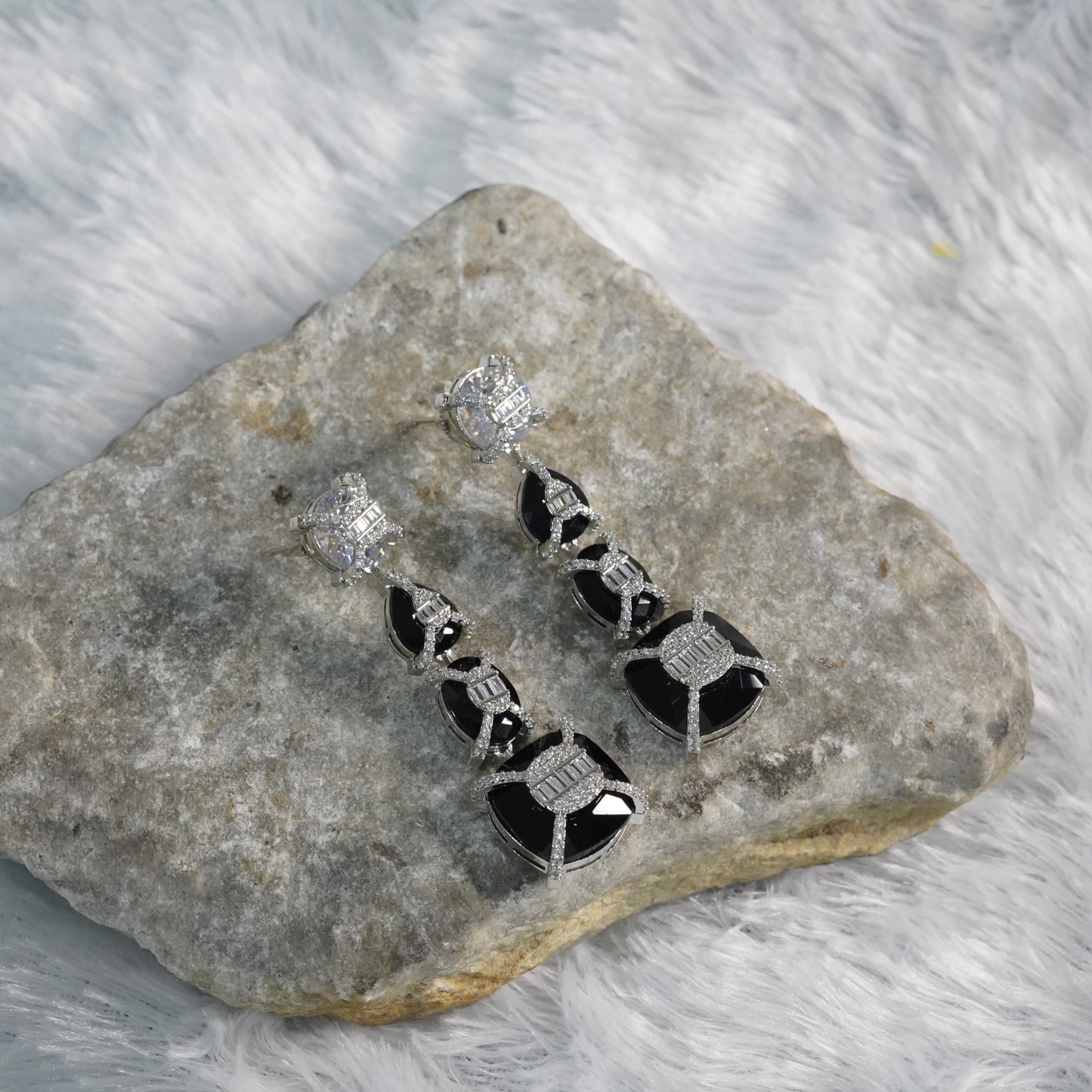 Midnight Crystal Geometric Drop Earrings