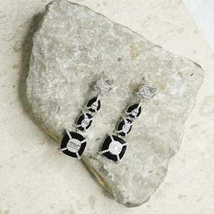 Midnight Crystal Geometric Drop Earrings