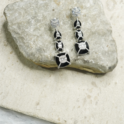 Midnight Crystal Geometric Drop Earrings