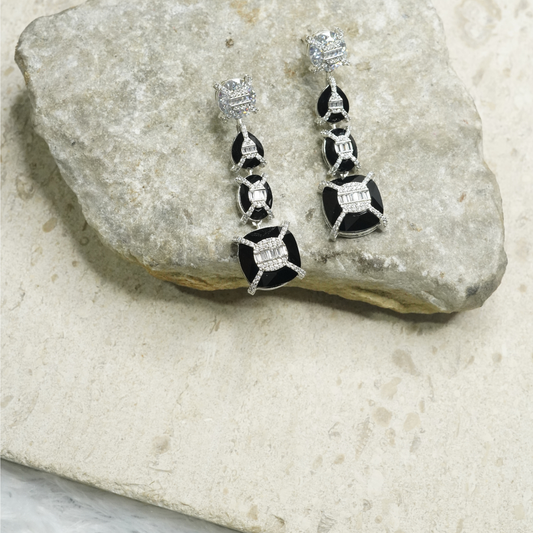 Midnight Crystal Geometric Drop Earrings