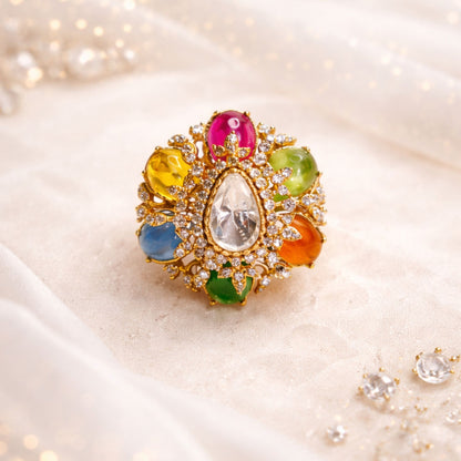 Navratna Bloom Crystal Statement Ring