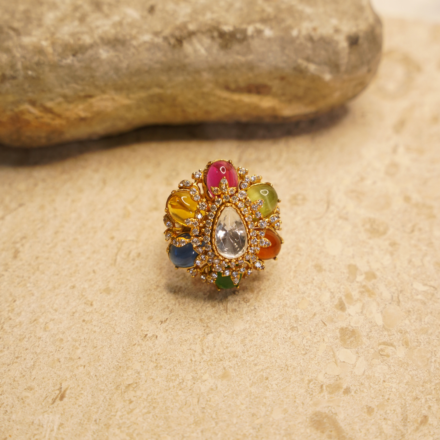 Navratna Bloom Crystal Statement Ring