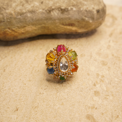 Navratna Bloom Crystal Statement Ring