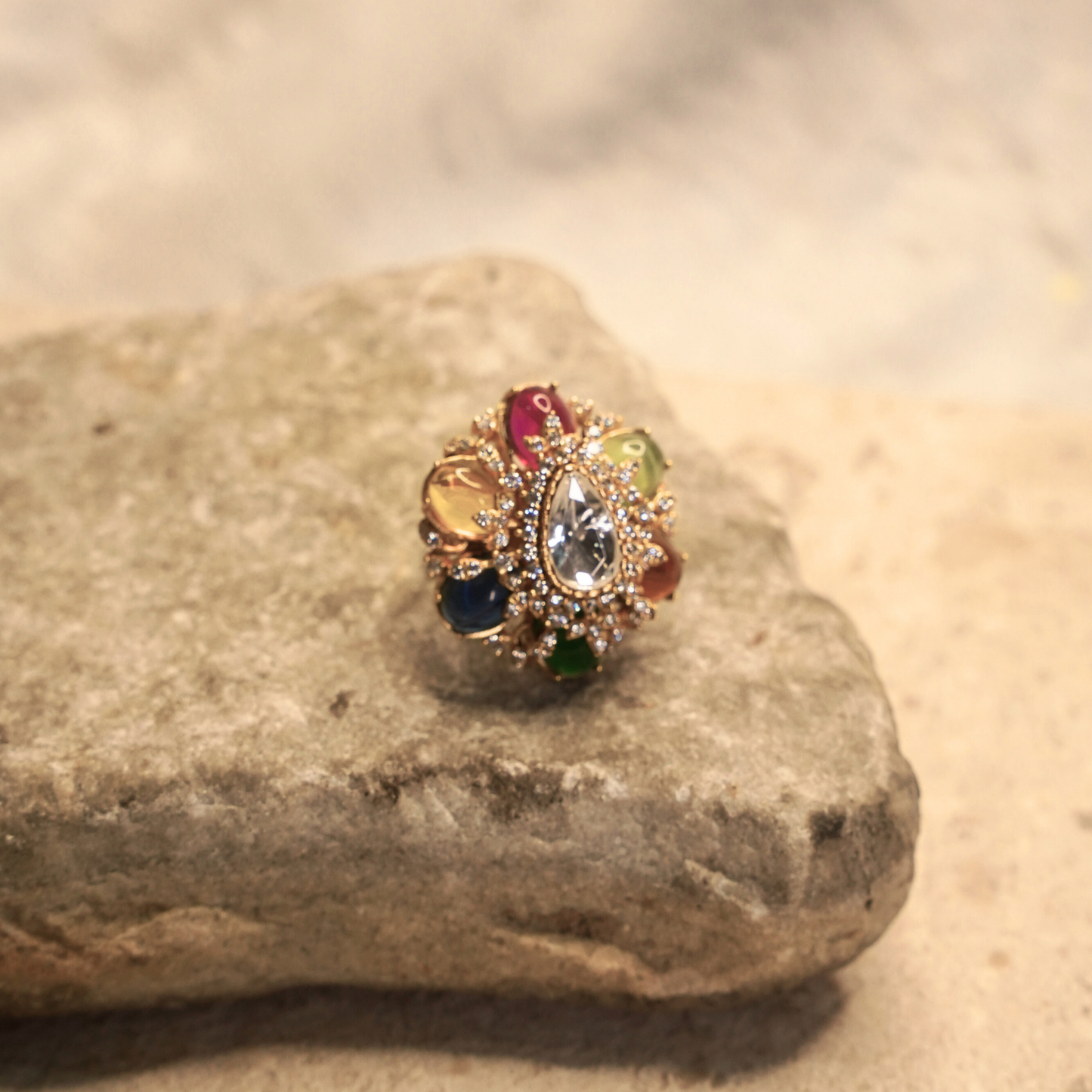 Navratna Bloom Crystal Statement Ring