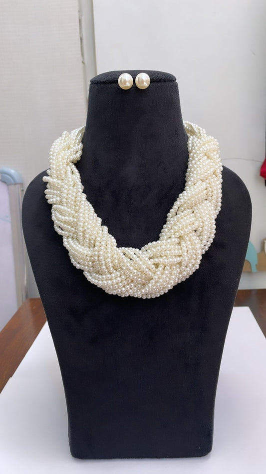 Classic Multi-Strand Pearl Necklace with Matching Pearl Stud Earrings.