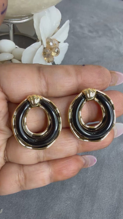 Midnight Luxe Black & Gold Hoop Statement Earrings