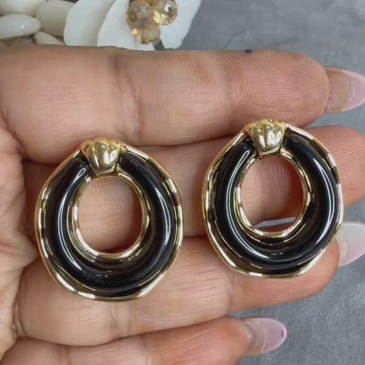 Midnight Luxe Black & Gold Hoop Statement Earrings