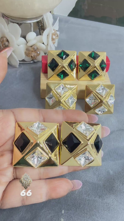Royale Geometric Statement Earrings – Anti Tarnish Gold Party Studs