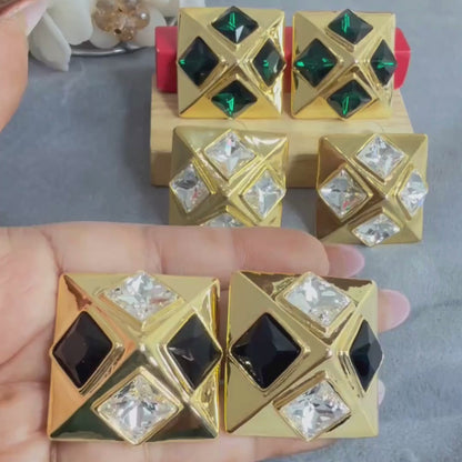 Royale Geometric Statement Earrings – Anti Tarnish Gold Party Studs