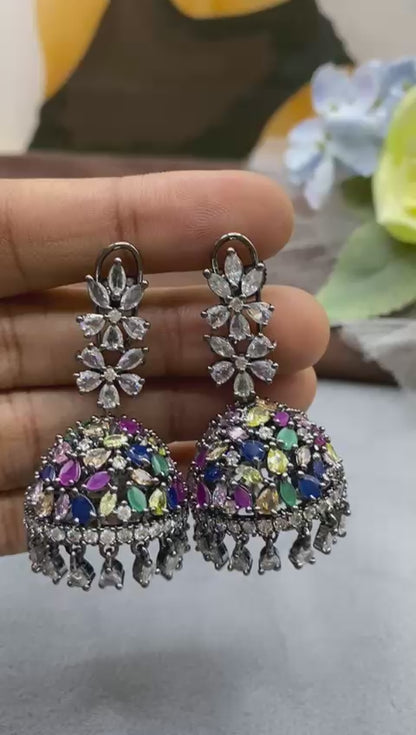 Noir Bloom Multicolour Jhumka Earrings ❤️